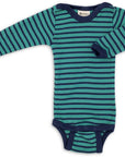 Body - Long sleeve - Wool & Silk - Ice blue/ Navy striped