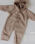 Engel Natur Hooded overall - 100% Virgin wool - Oversized fit - Sand melange Clothing Sand Melange / 50/56
