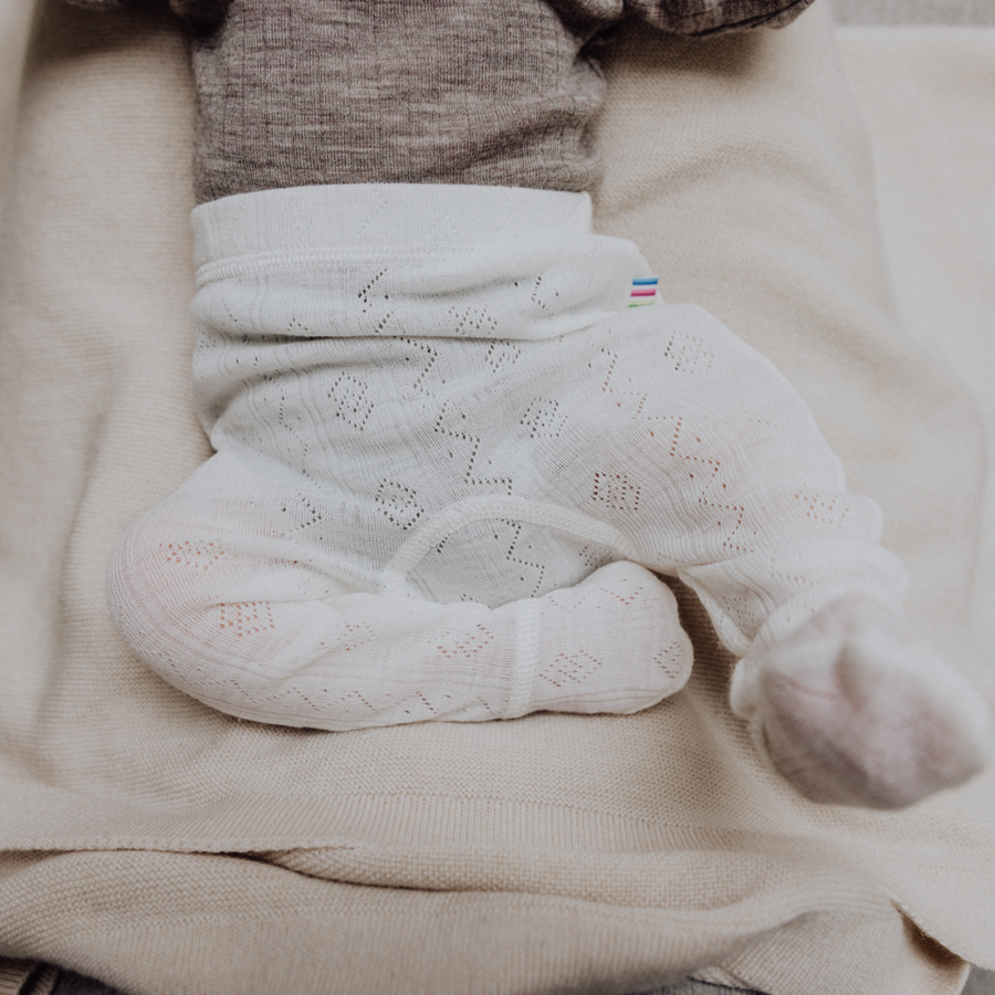 Footed Baby Pants - Wool & Silk - Pointelle - Natural