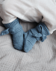 Hirsch Natur Newborn socks - 100% Organic Wool - Baby blue Booties 0-3m