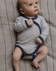 Cross-over body - Long sleeve - Wool & Silk - Natural/ Navy striped