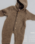 Engel Natur Hooded overall - 100% Virgin wool - Oversized fit - Walnut Clothing Walnut / 50/56