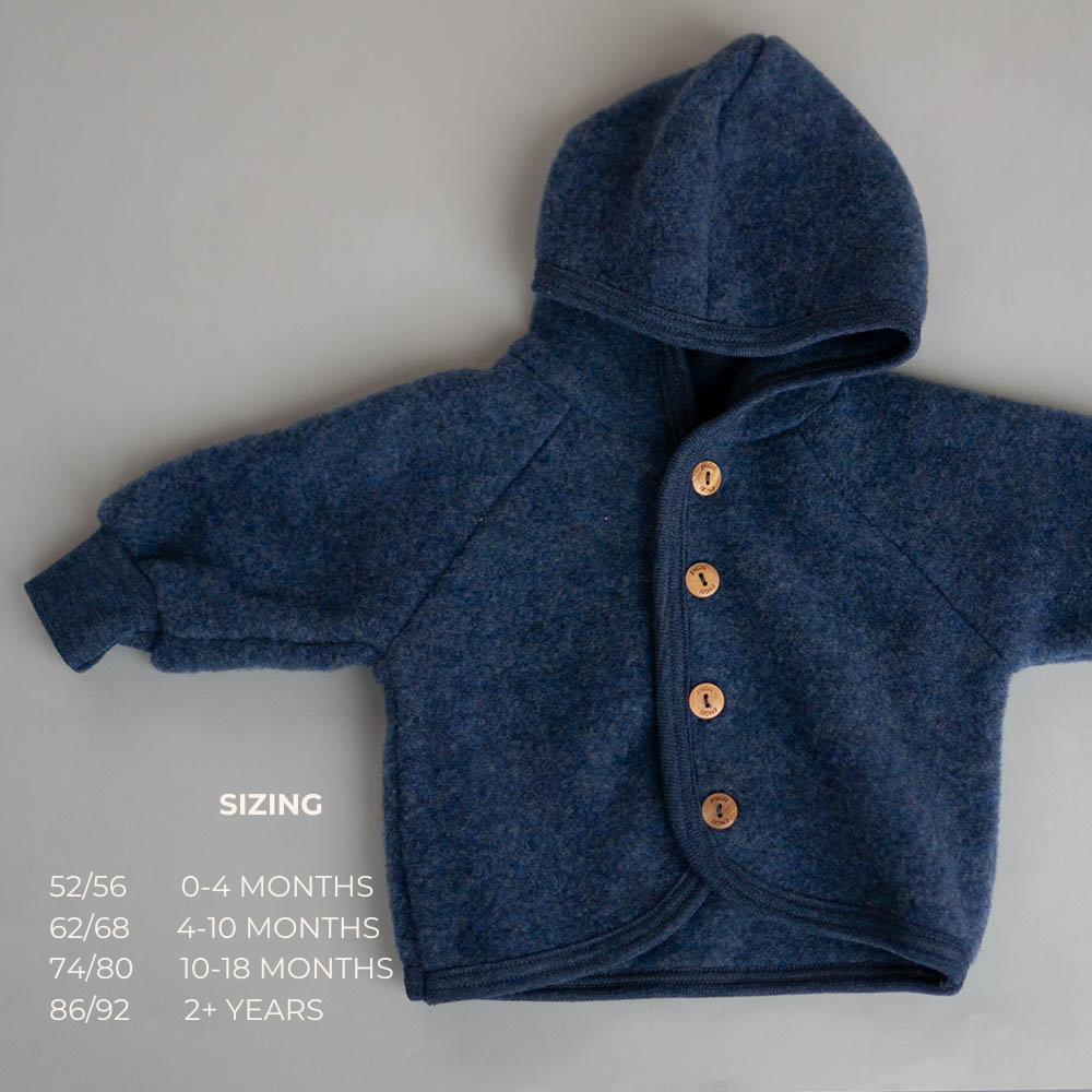 Engel Natur Hooded Jacket in Merino Wool- Blue Melange