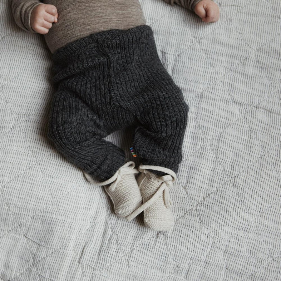 Baby Pants - Ribbed - 100% Wool - Dark Grey
