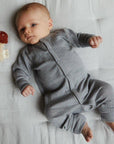 Joha Sleep Suit - 100% Wool - 2 in 1 Foot - Light Grey Melange Rompers and suits 50