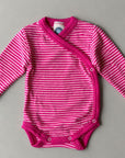 Cross-over body - Long sleeve - Wool & Silk - Striped Pink