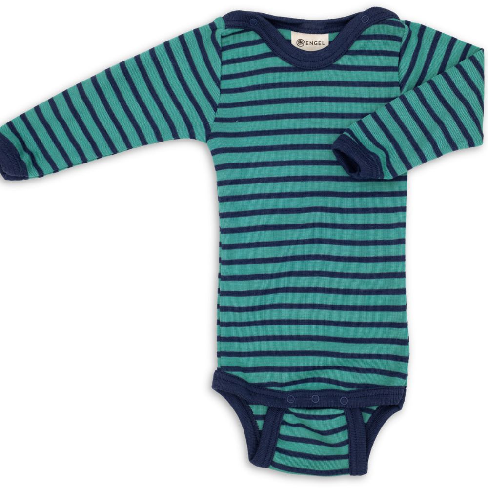 Body - Long sleeve - Wool & Silk - Ice blue/ Navy striped
