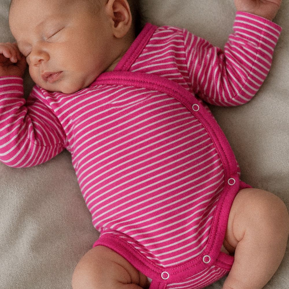 Cross-over body - Long sleeve - Wool & Silk - Striped Pink
