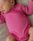 Cross-over body - Long sleeve - Wool & Silk - Striped Pink