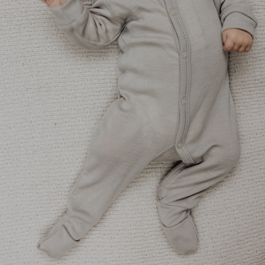Tothemoon ☾ - Sleep suit - 2 in 1 Foot - Wool & silk - Needle pattern - Dove