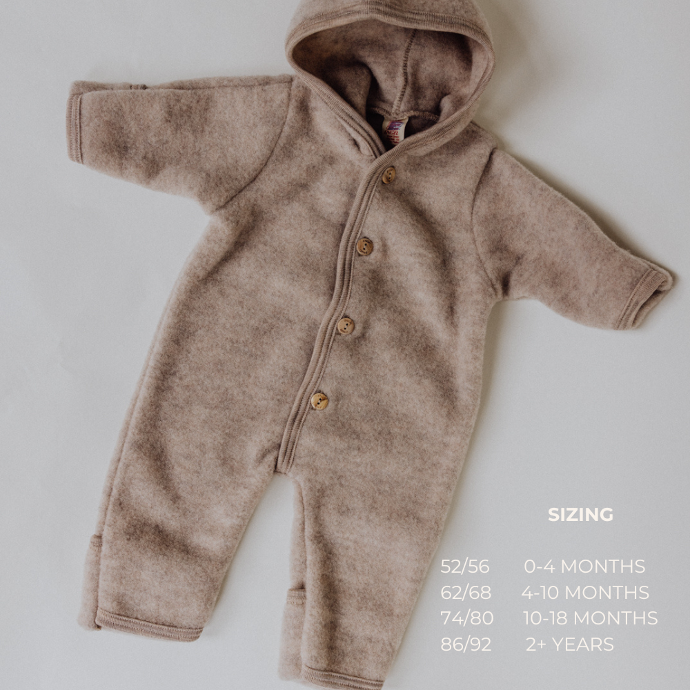 Engel Natur Hooded overall - 100% Virgin wool - Oversized fit - Sand melange Clothing Sand Melange / 50/56