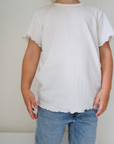 Tothemoon ☾ - Shirt - Korte mouw - Gekrulde uiteinden - Wol & zijde - Pointelle