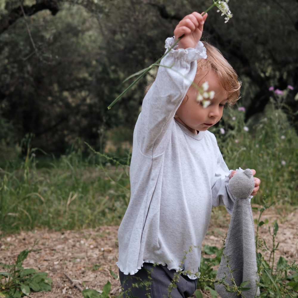 Shirt - Long sleeve - Piquette cuffs - Organic cotton - Light grey