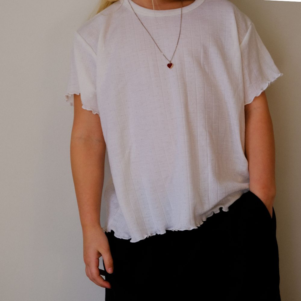 Tothemoon ☾ Tothemoon ☾ - Shirt - wide fit - Short sleeve - Curled ends - Wool & silk - Pointelle Clothing 86/92