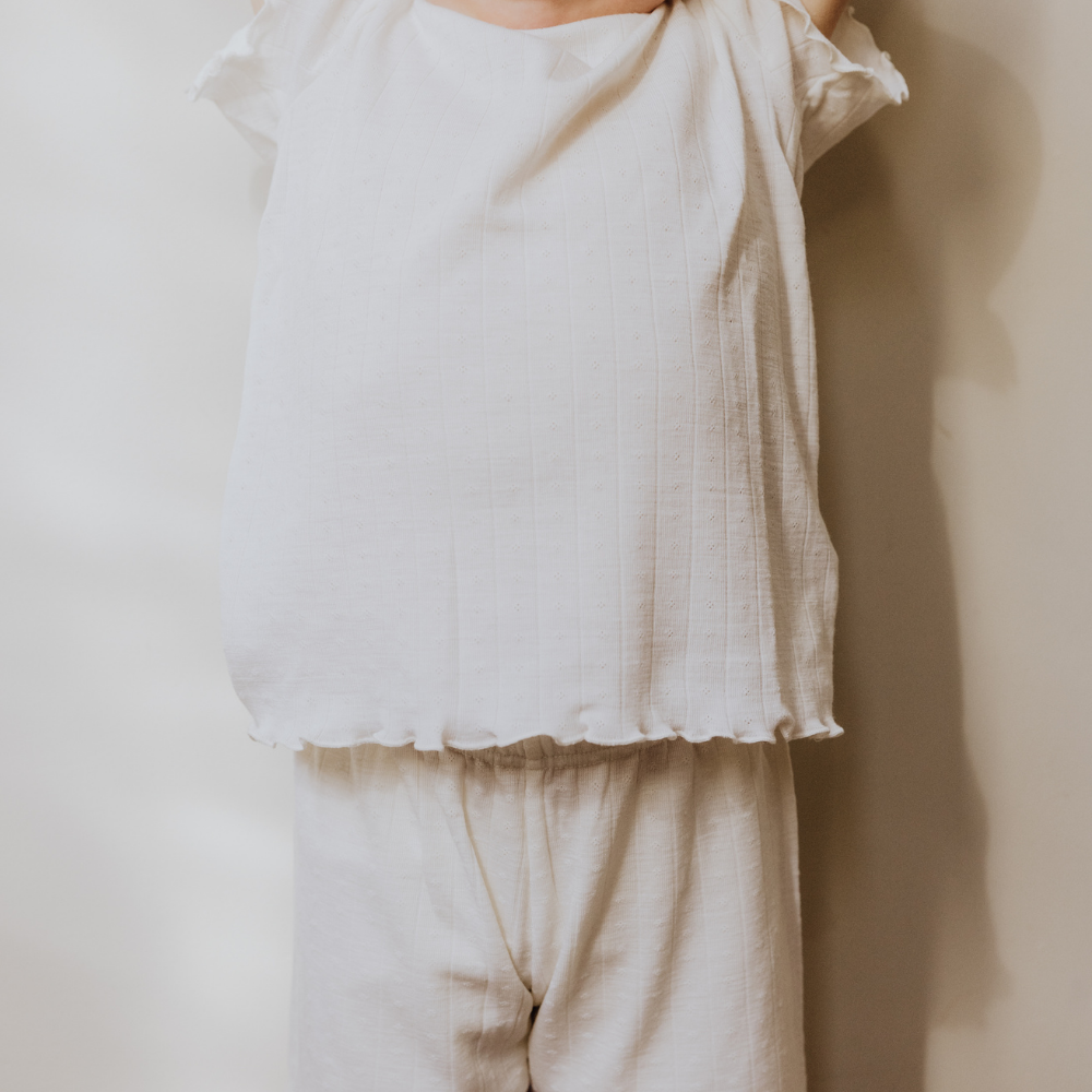 Tothemoon ☾ Tothemoon ☾ - Shirt - Short sleeve - Curled ends - Wool & silk - Pointelle - Previous design Clothing 86/92