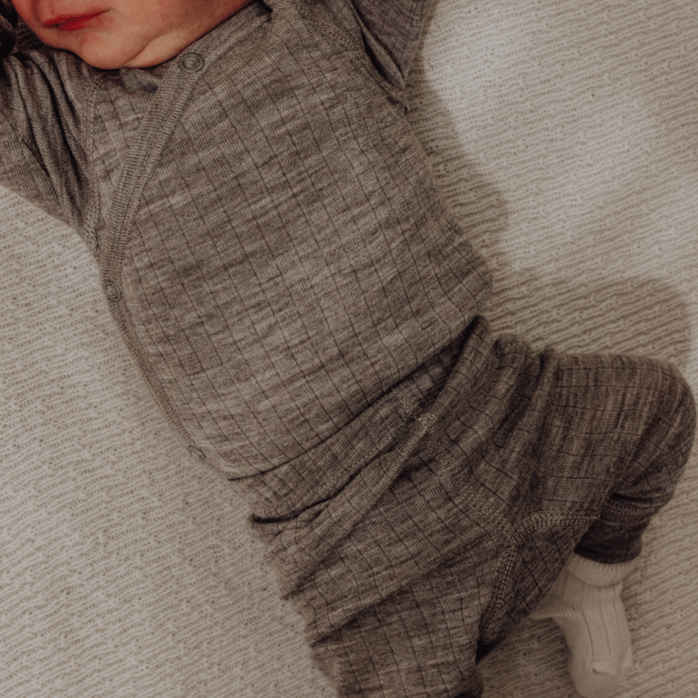 Joha Cross-over body - Long sleeve - 100% Wool Rompers Sesame melange / 50