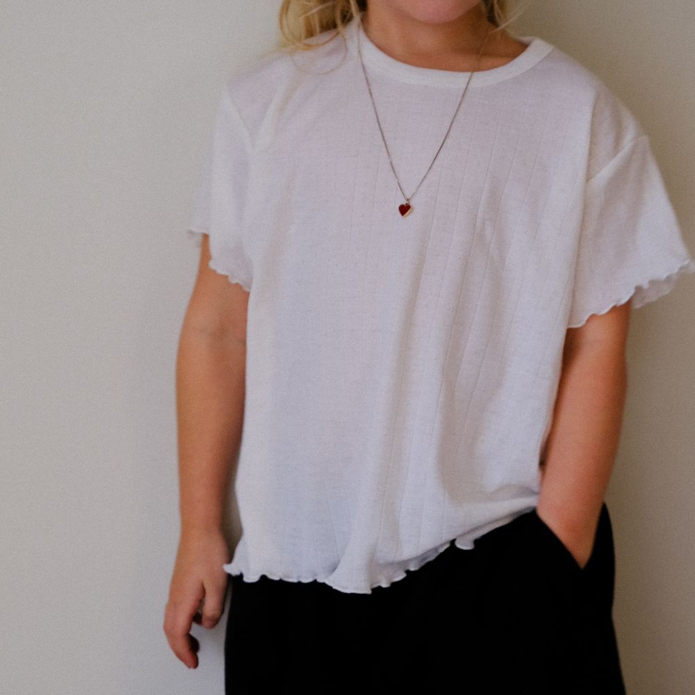 Tothemoon ☾ Tothemoon ☾ - Shirt - wide fit - Short sleeve - Curled ends - Wool & silk - Pointelle Clothing 86/92