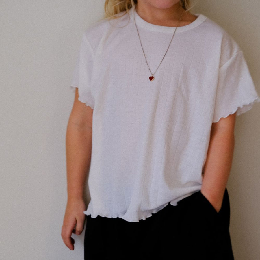 Tothemoon ☾ - Shirt - wide fit - Short sleeve - Curled ends - Wool & silk - Pointelle