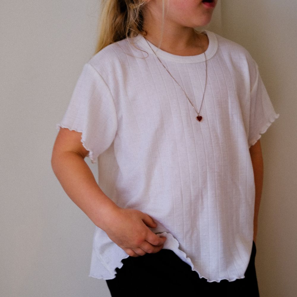 Tothemoon ☾ Tothemoon ☾ - Shirt - wide fit - Short sleeve - Curled ends - Wool & silk - Pointelle Clothing 86/92