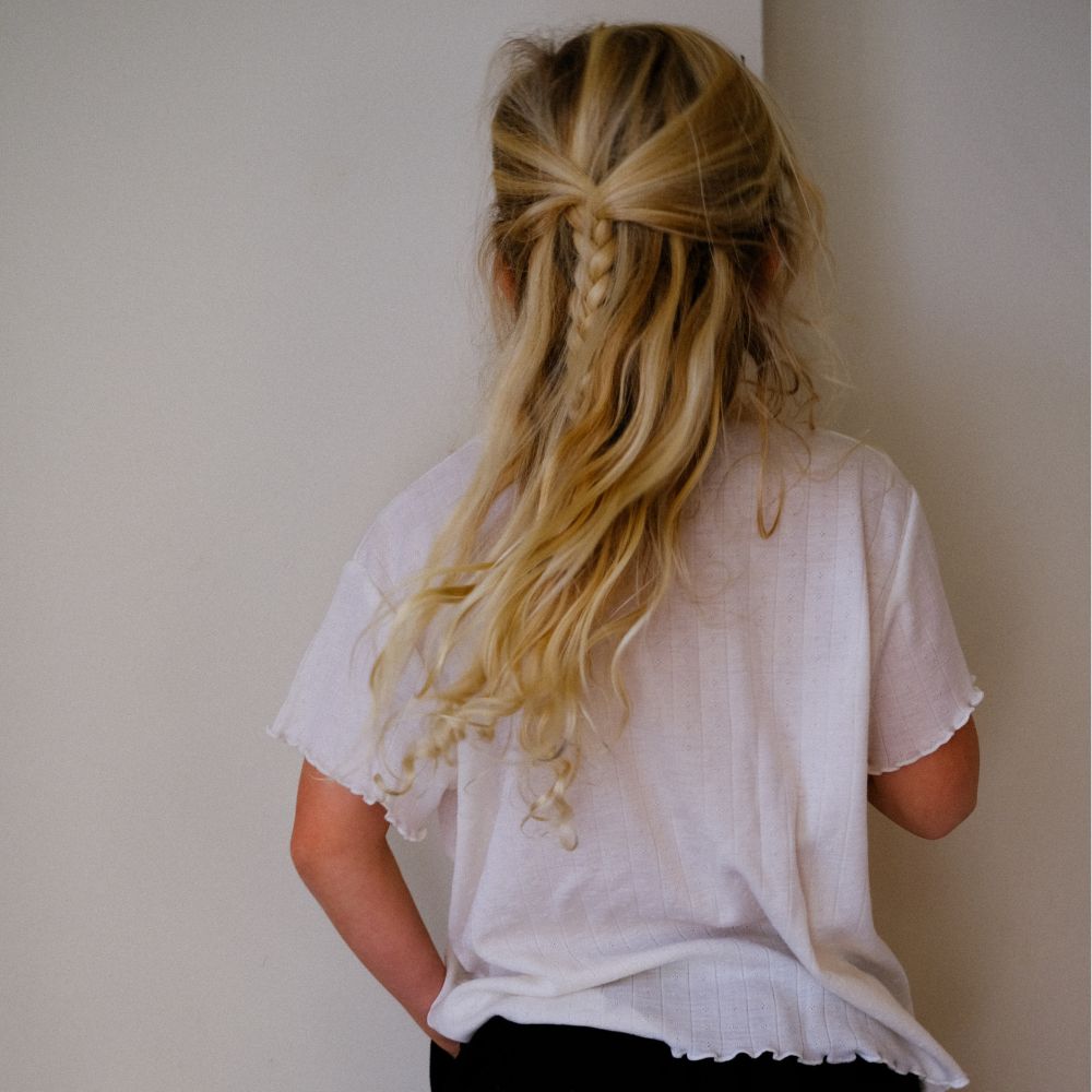 Tothemoon ☾ Tothemoon ☾ - Shirt - wide fit - Short sleeve - Curled ends - Wool & silk - Pointelle Clothing 86/92