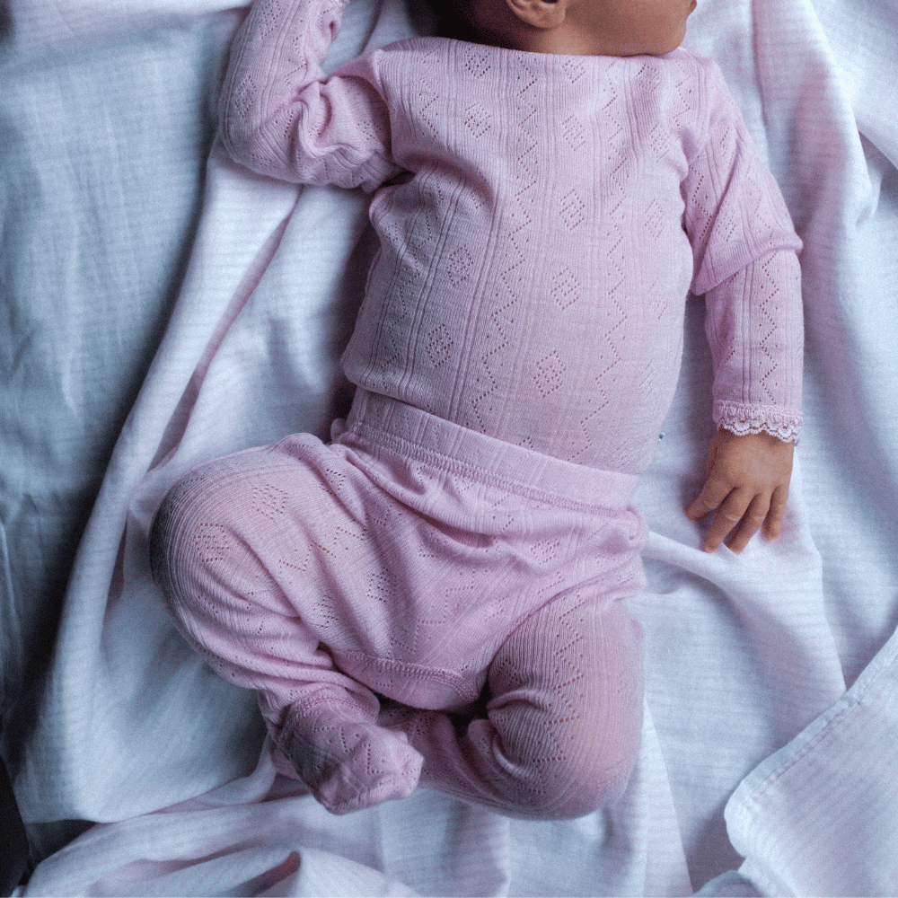 Joha Body - Long Sleeve - Wool & Silk - Pointelle - Soft Rose Rompers 50