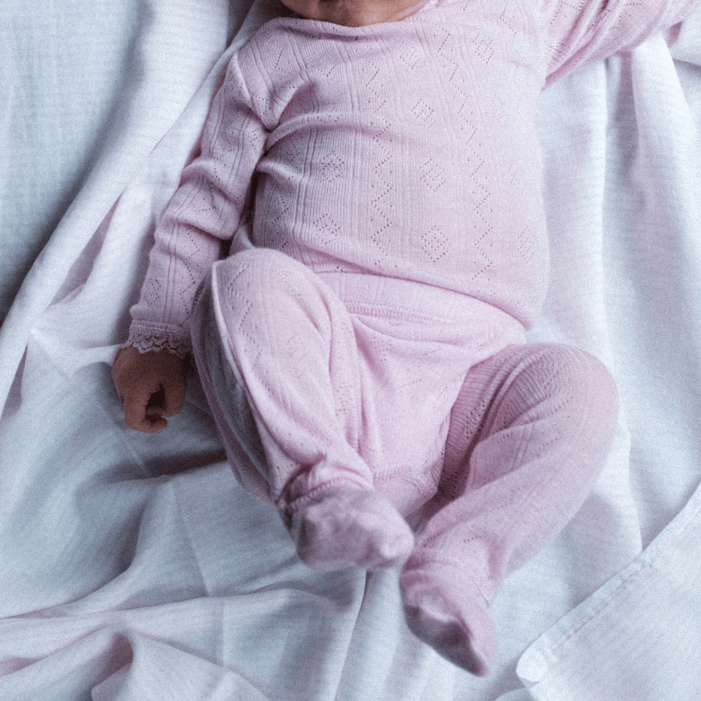 Joha Footed Baby Pants - Wool & Silk - Pointelle - Soft Rose Clothing 50