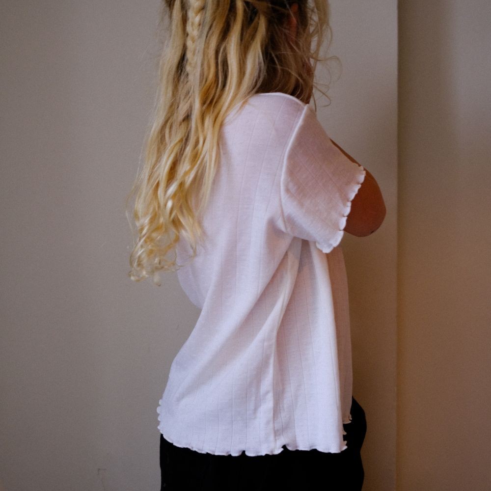 Tothemoon ☾ Tothemoon ☾ - Shirt - wide fit - Short sleeve - Curled ends - Wool & silk - Pointelle Clothing 86/92