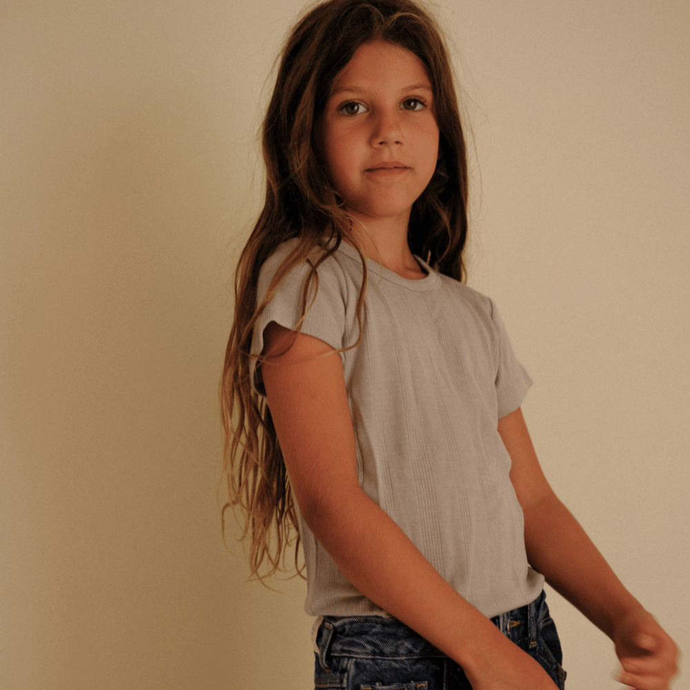 Tothemoon ☾ Tothemoon ☾ - Shirt - Short sleeve - Wool & silk - Needle pattern - Dove Clothing 86/92