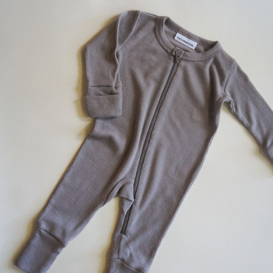 Tothemoon ☾ - Sleep suit - 2 in 1 Foot - With zipper - 100% Wool - Rib - Taupe