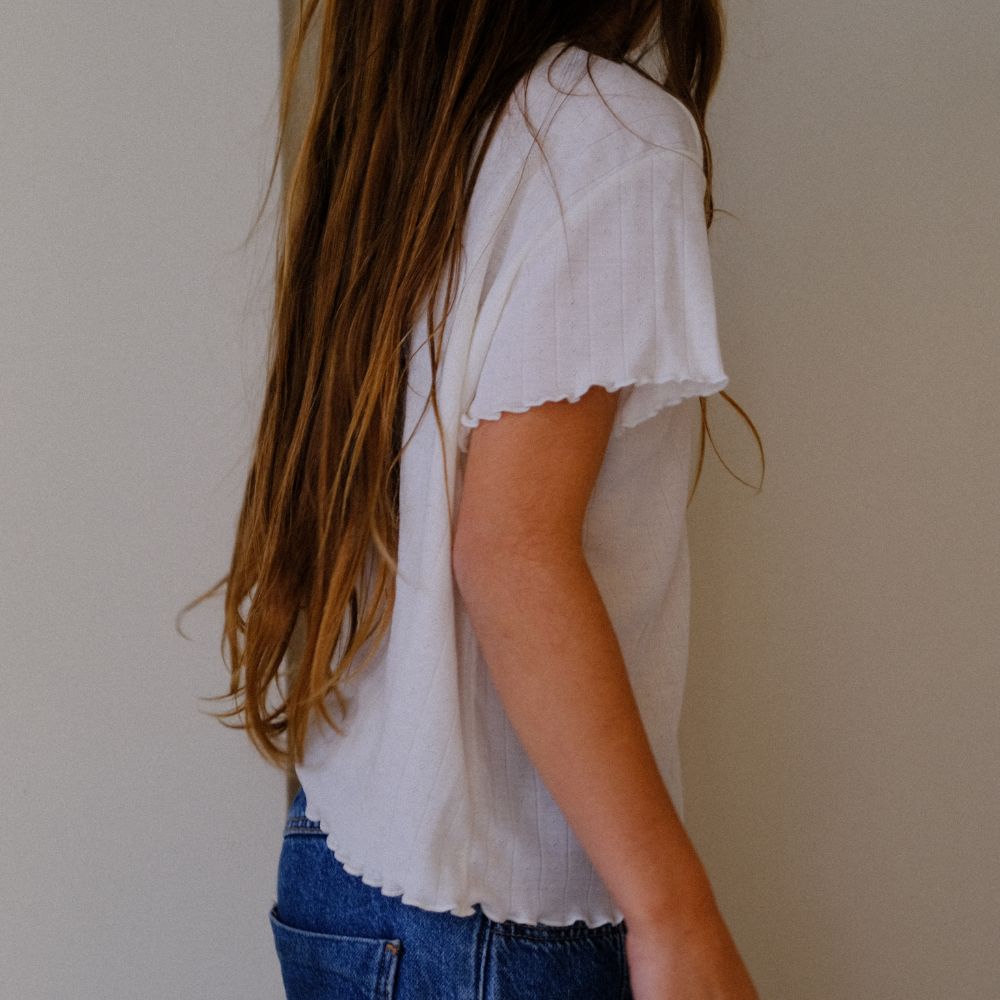 Tothemoon ☾ Tothemoon ☾ - Shirt - wide fit - Short sleeve - Curled ends - Wool & silk - Pointelle Clothing 86/92