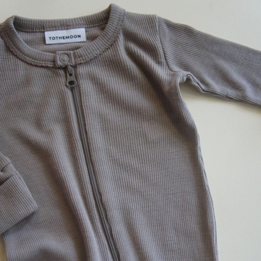Tothemoon ☾ - Sleep suit - 2 in 1 Foot - With zipper - 100% Wool - Rib - Taupe