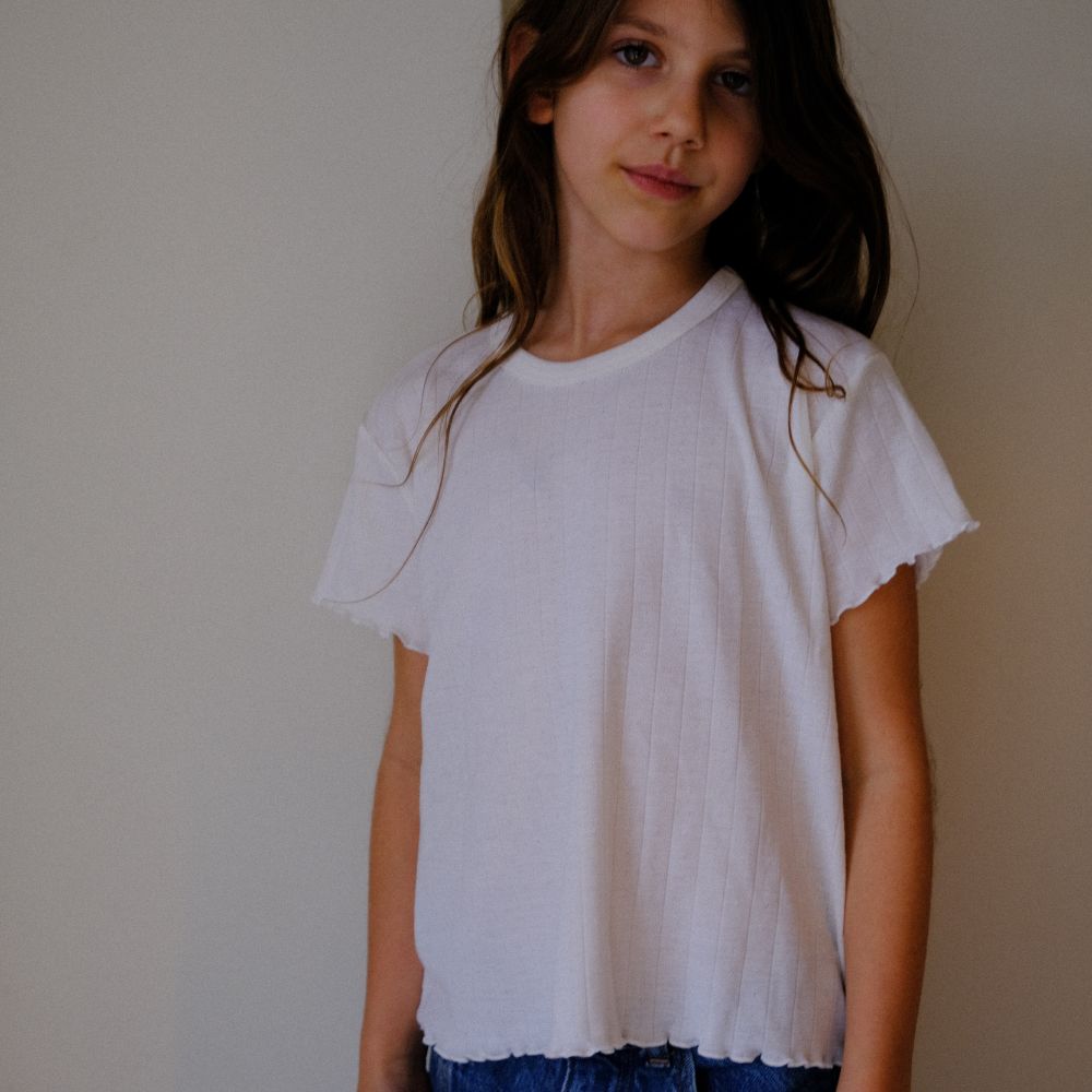 Tothemoon ☾ Tothemoon ☾ - Shirt - wide fit - Short sleeve - Curled ends - Wool & silk - Pointelle Clothing 86/92