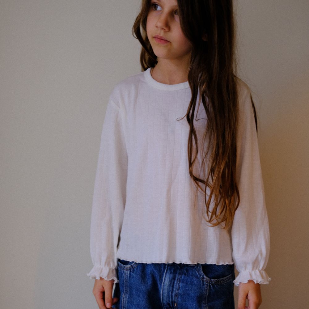 Tothemoon ☾ Tothemoon ☾ - Shirt - Wide fit - Long sleeve - Piquette cuffs - Wool & silk - Pointelle Clothing 86/92