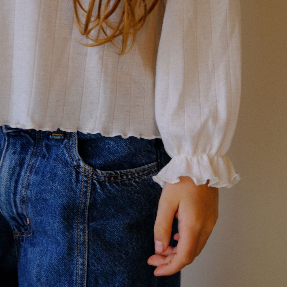 Tothemoon ☾ Tothemoon ☾ - Shirt - Wide fit - Long sleeve - Piquette cuffs - Wool & silk - Pointelle Clothing 86/92