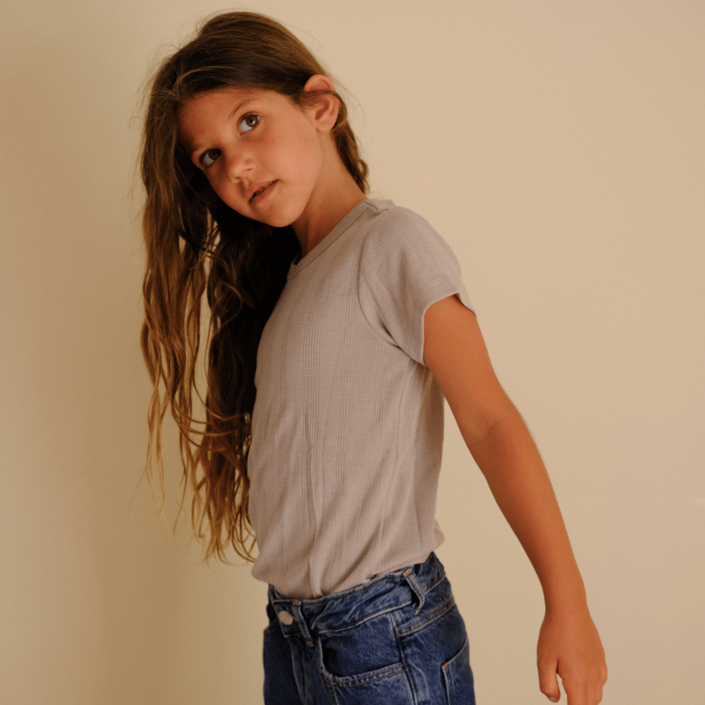 Tothemoon ☾ Tothemoon ☾ - Shirt - Short sleeve - Wool & silk - Needle pattern - Dove Clothing 86/92