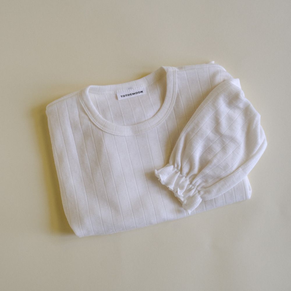 Tothemoon ☾ Tothemoon ☾ - Shirt - Wide fit - Long sleeve - Piquette cuffs - Wool & silk - Pointelle Clothing 86/92