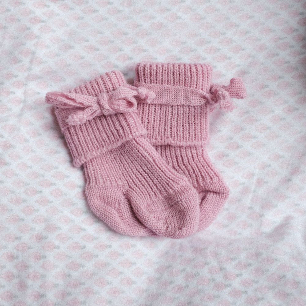 Hirsch Natur Newborn socks - 100% Organic Wool - Pink Booties Pink / 0-3m