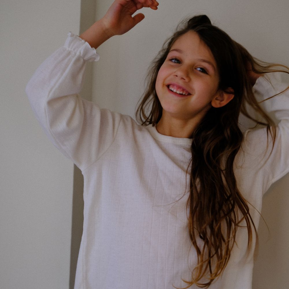 Tothemoon ☾ Tothemoon ☾ - Shirt - Wide fit - Long sleeve - Piquette cuffs - Wool & silk - Pointelle Clothing 86/92