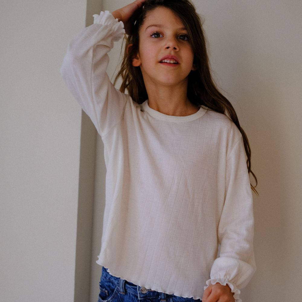 Tothemoon ☾ Tothemoon ☾ - Shirt - Wide fit - Long sleeve - Piquette cuffs - Wool & silk - Pointelle Clothing 86/92