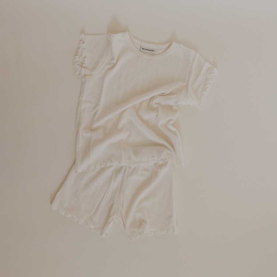 Tothemoon ☾ - Shirt - Korte mouwen t-shirt -Short sleeve - Curled ends - Wool & silk - Pointelle - Pyjama - Kids Pajamas - Zoenvoorgust.com