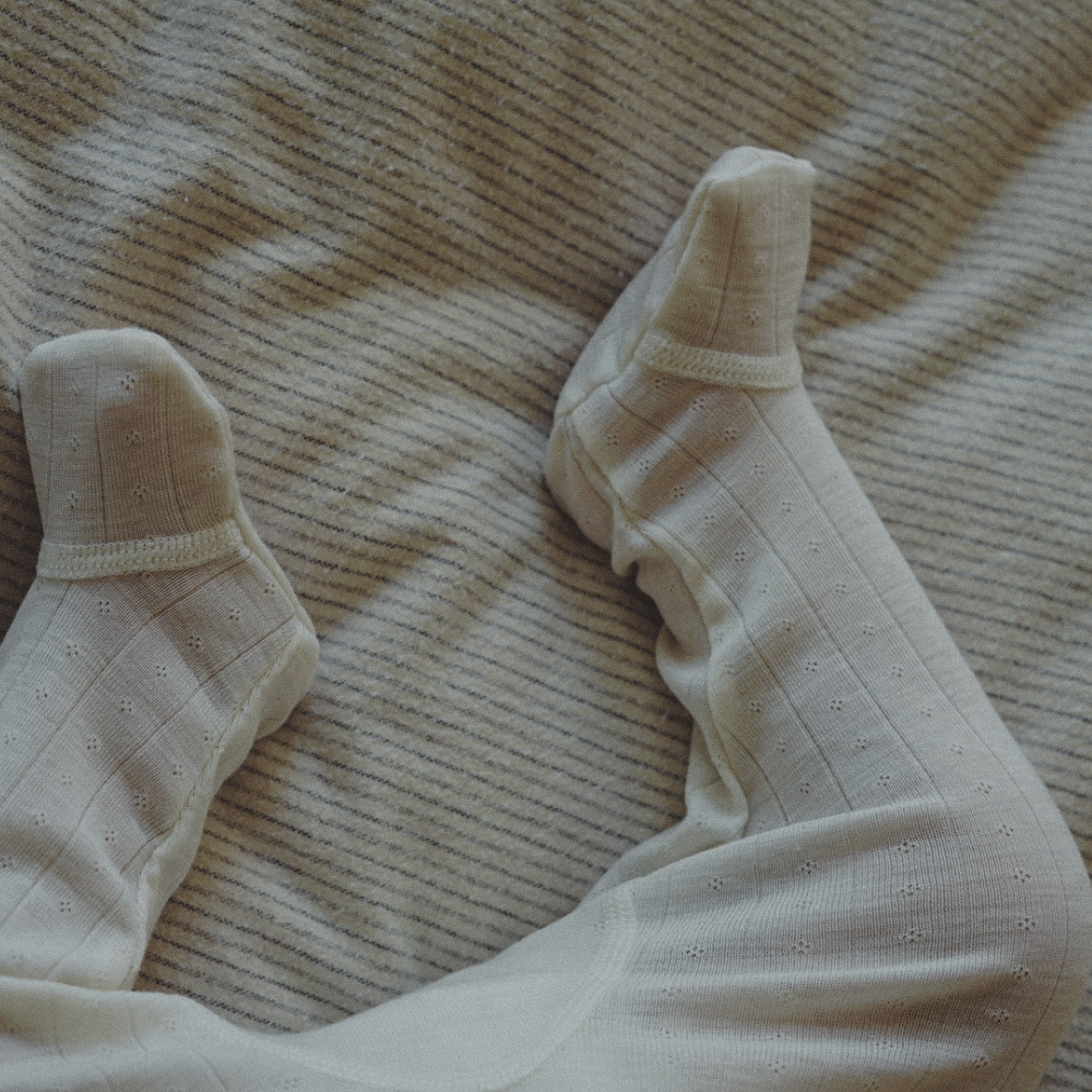 Tothemoon ☾ Tothemoon ☾ - Footed baby pants - Wool & silk - Pointelle Clothing 50