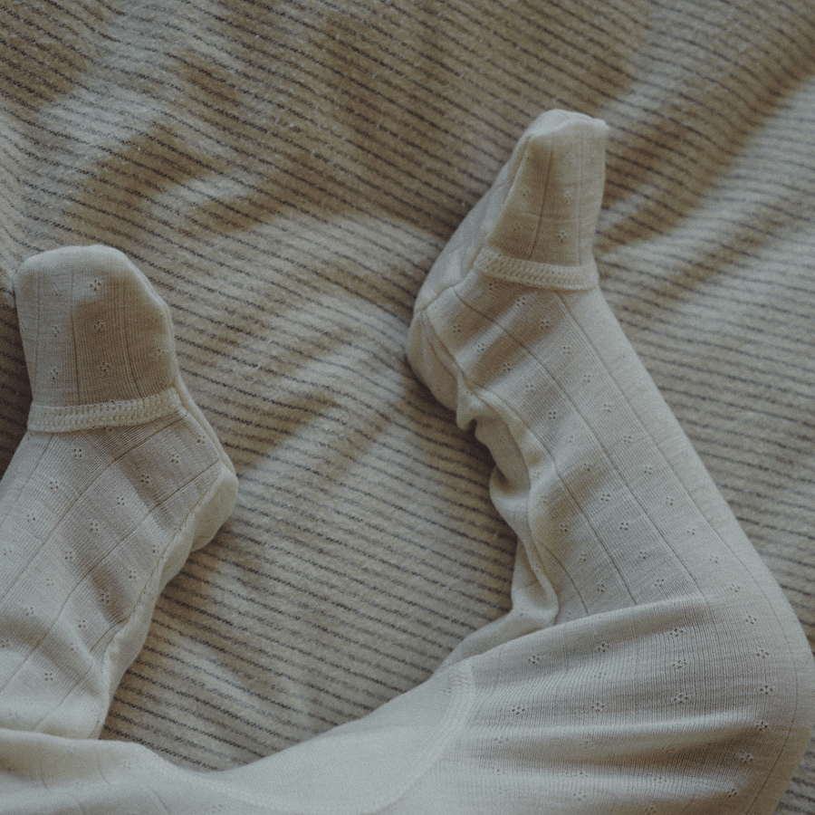 Tothemoon ☾ - Footed baby pants - Wool & silk - Pointelle
