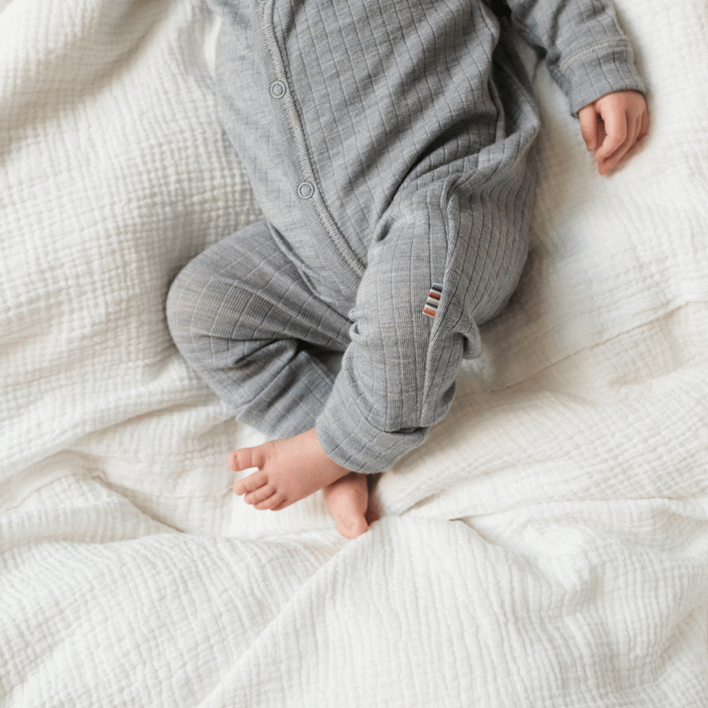 Joha Sleep Suit - 100% Wool - 2 in 1 Foot - Light Grey Melange Rompers and suits 50