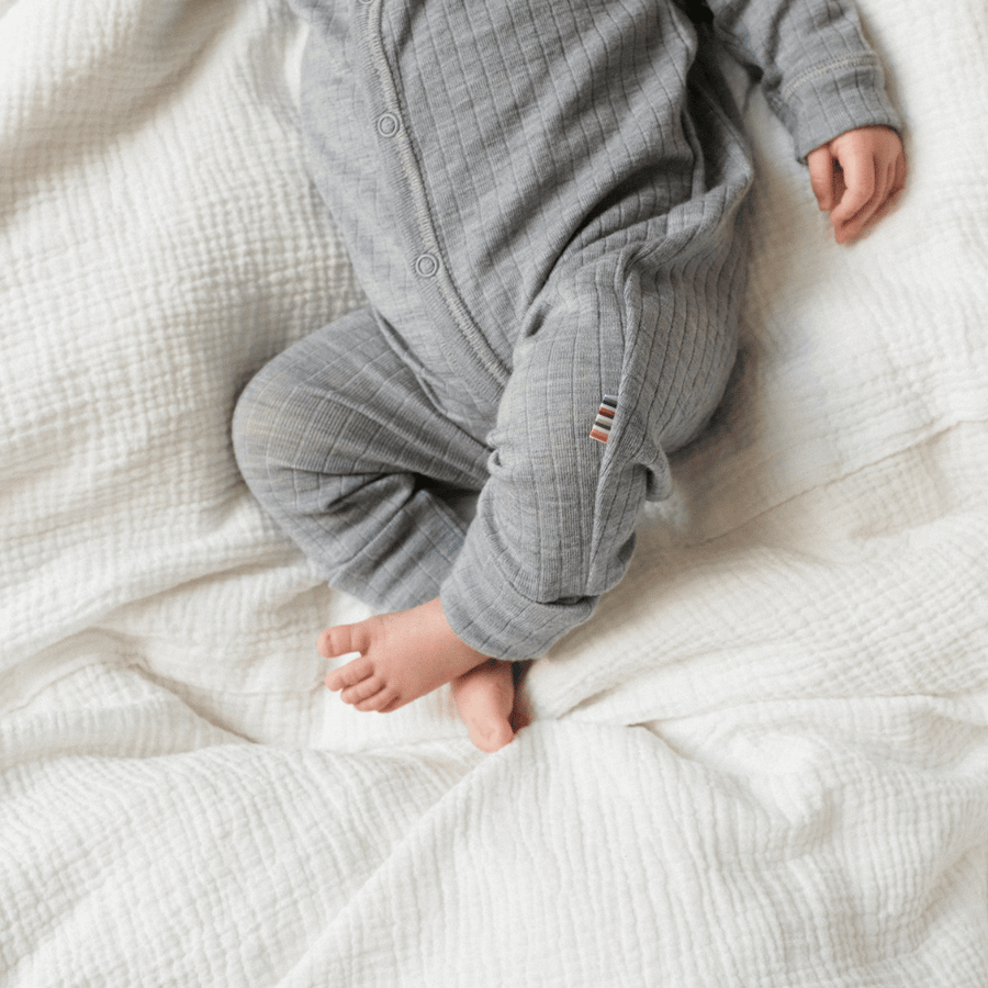 Sleep Suit - 100% Wool - 2 in 1 Foot - Light Grey Melange