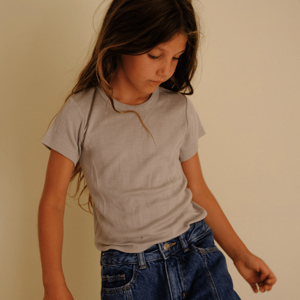 Tothemoon ☾ Tothemoon ☾ - Shirt - Short sleeve - Wool & silk - Needle pattern - Dove Clothing 86/92