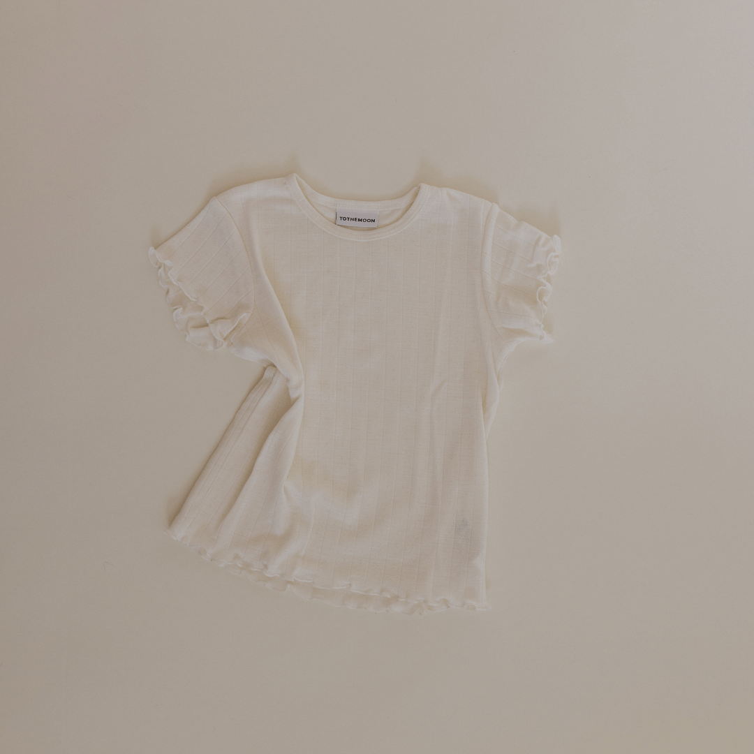 Tothemoon ☾ Tothemoon ☾ - Shirt - Short sleeve - Curled ends - Wool & silk - Pointelle - Previous design Clothing 86/92