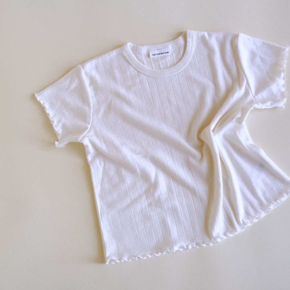 Tothemoon ☾ Tothemoon ☾ - Shirt - wide fit - Short sleeve - Curled ends - Wool & silk - Pointelle Clothing 86/92