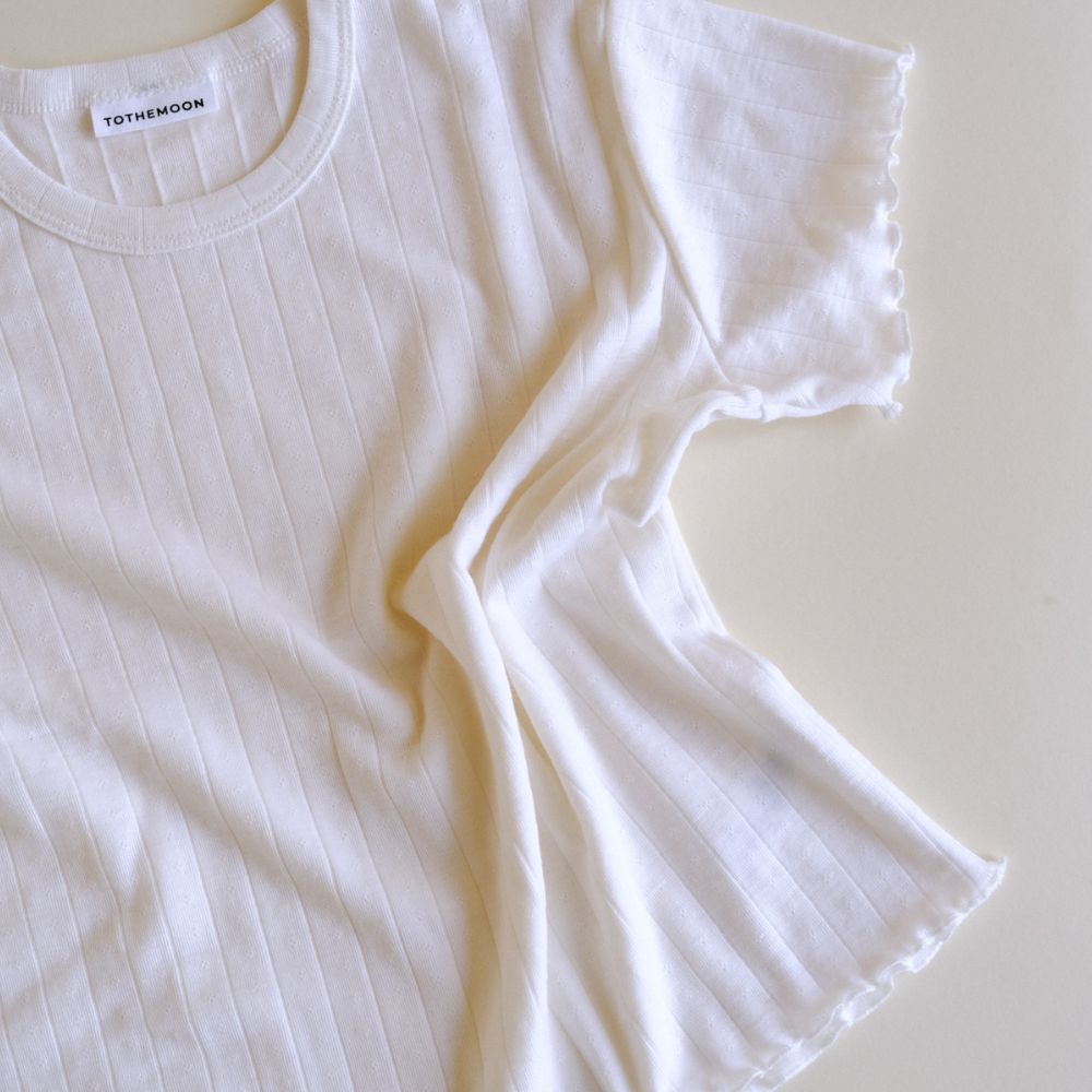 Tothemoon ☾ Tothemoon ☾ - Shirt - wide fit - Short sleeve - Curled ends - Wool & silk - Pointelle Clothing 86/92