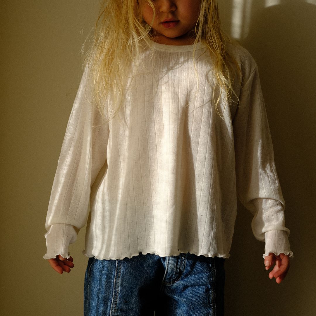 Tothemoon ☾ Tothemoon ☾ - Shirt - Wide fit - Long sleeve - Curled ends - Wool & silk - Pointelle Clothing 80