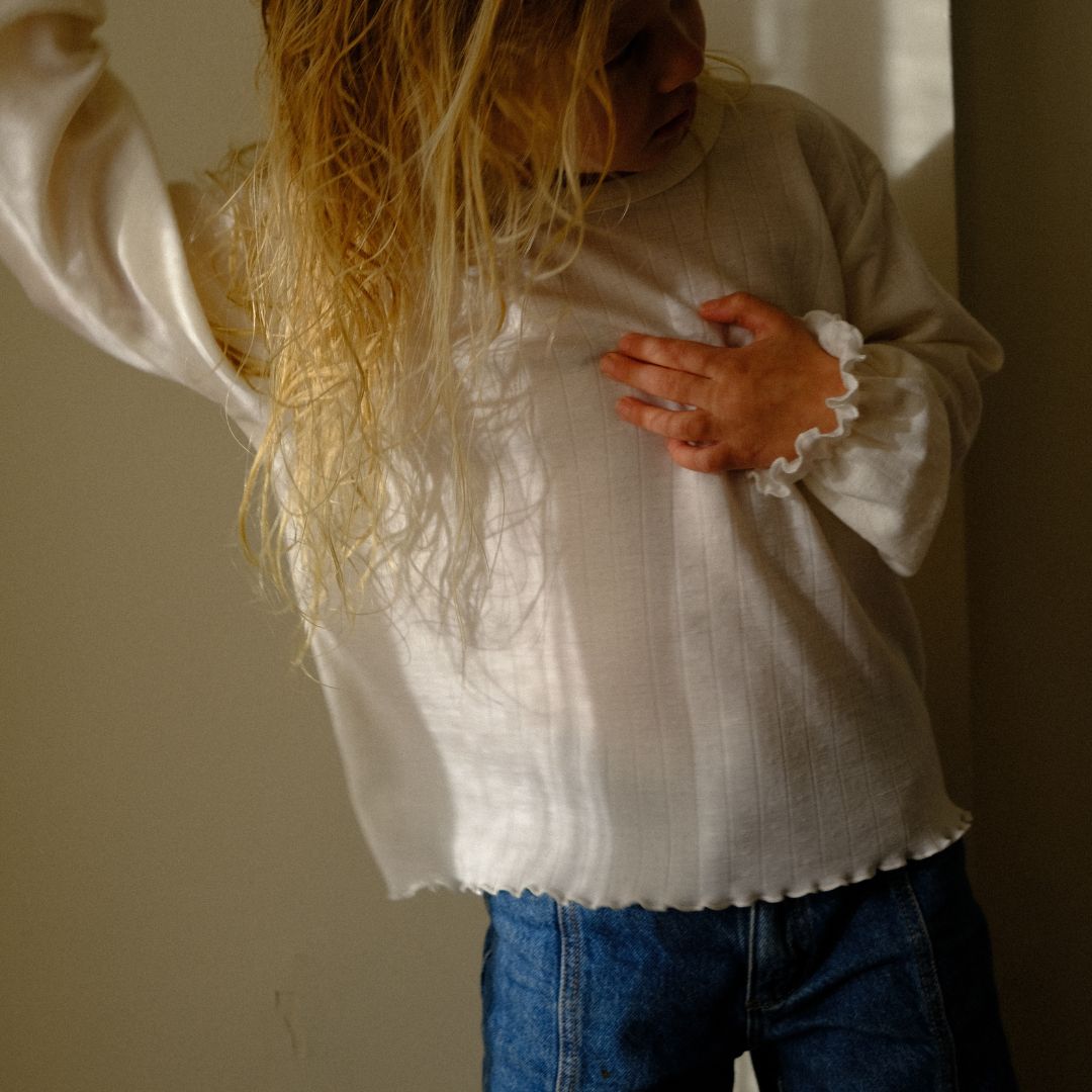 Tothemoon ☾ Tothemoon ☾ - Shirt - Wide fit - Long sleeve - Piquette cuffs - Wool & silk - Pointelle Clothing 86/92